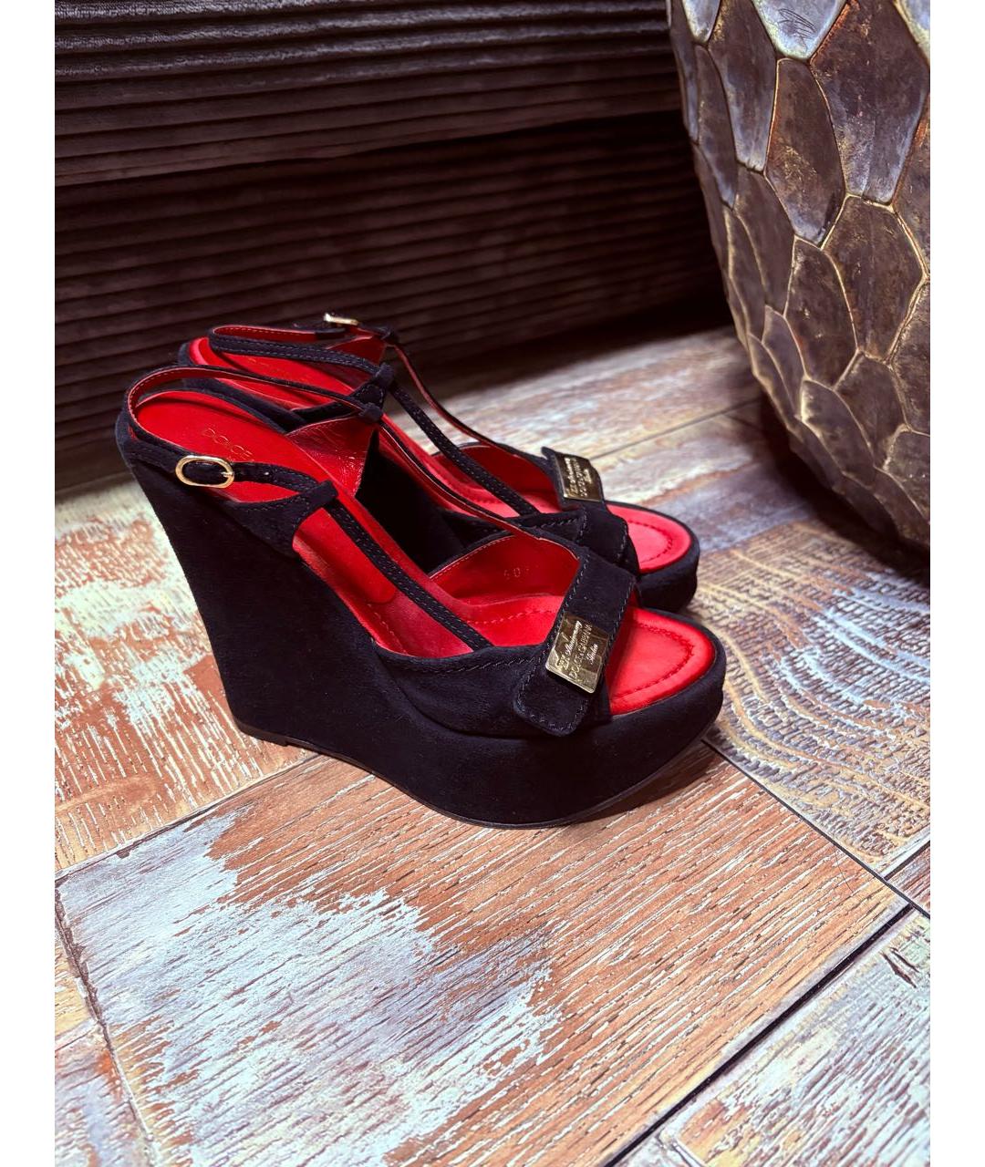 DOLCE&GABBANA Черные замшевые босоножки, фото 3