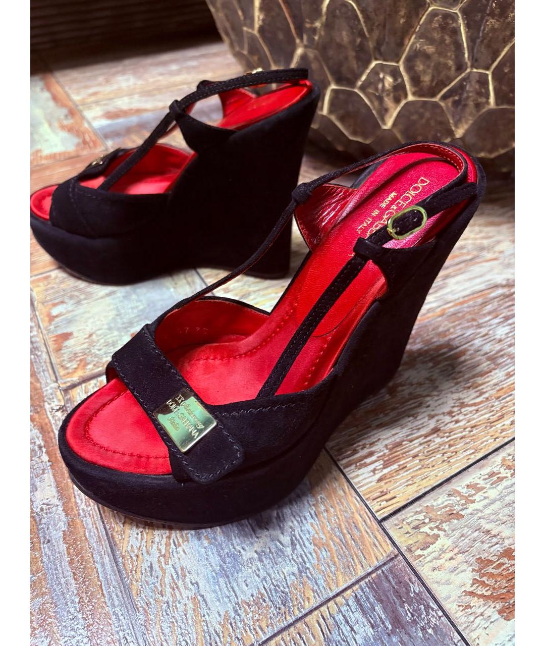 DOLCE&GABBANA Черные замшевые босоножки, фото 8