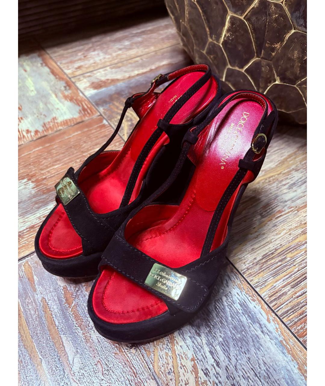 DOLCE&GABBANA Черные замшевые босоножки, фото 4