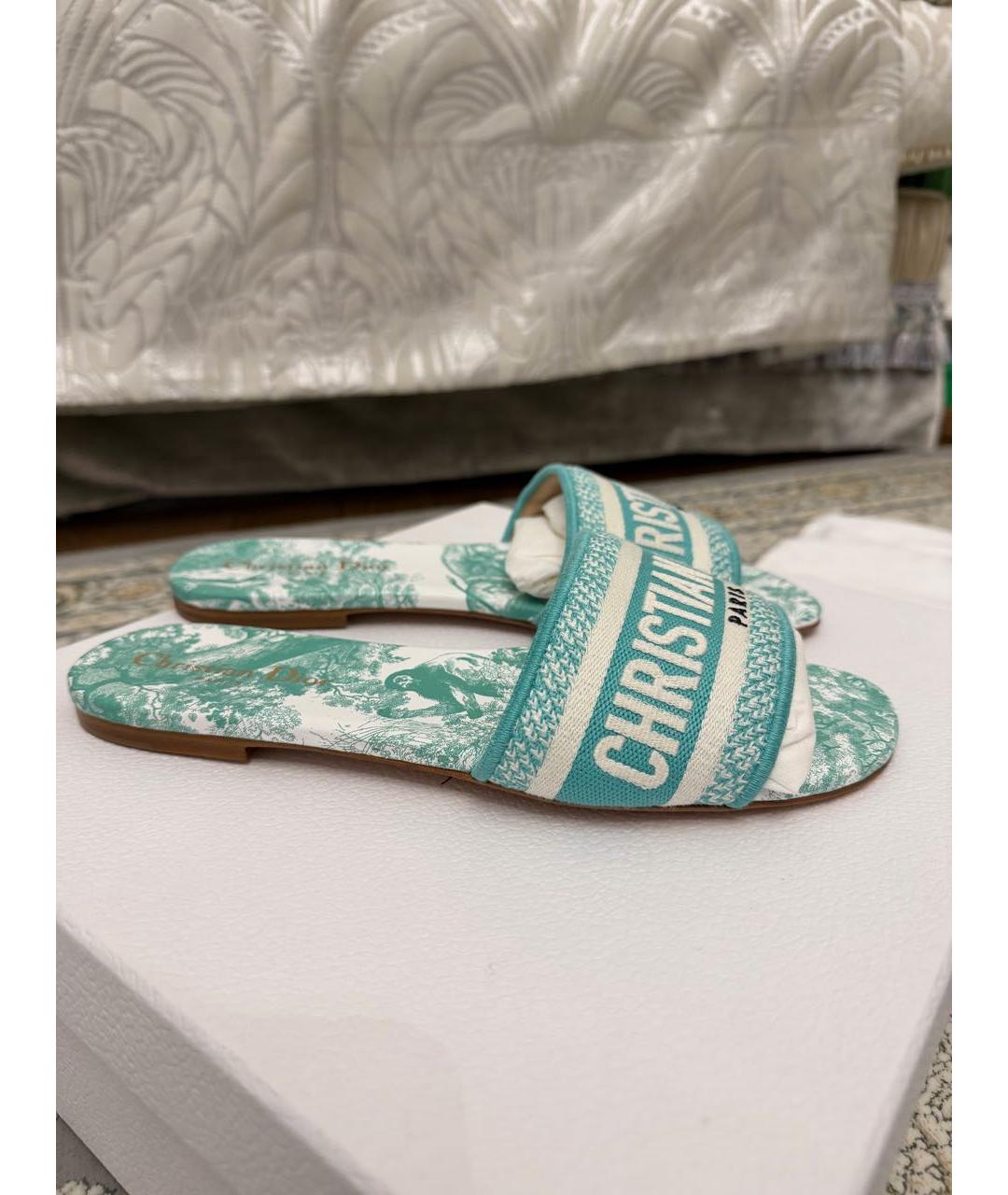 CHRISTIAN DIOR Бирюзовые текстильные шлепанцы, фото 5