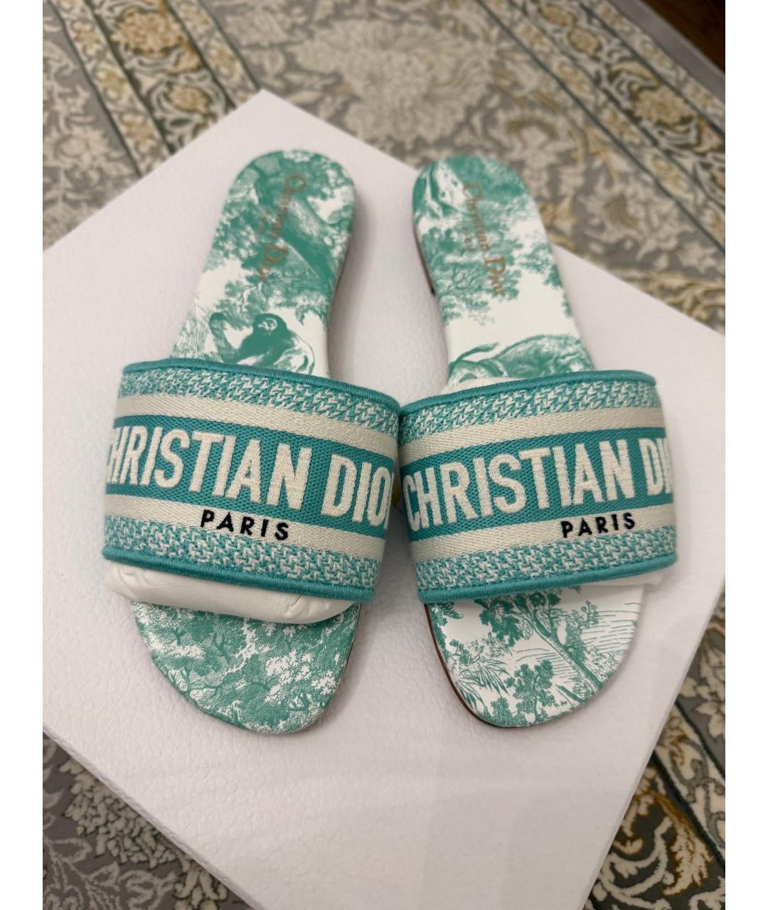 CHRISTIAN DIOR Бирюзовые текстильные шлепанцы, фото 3
