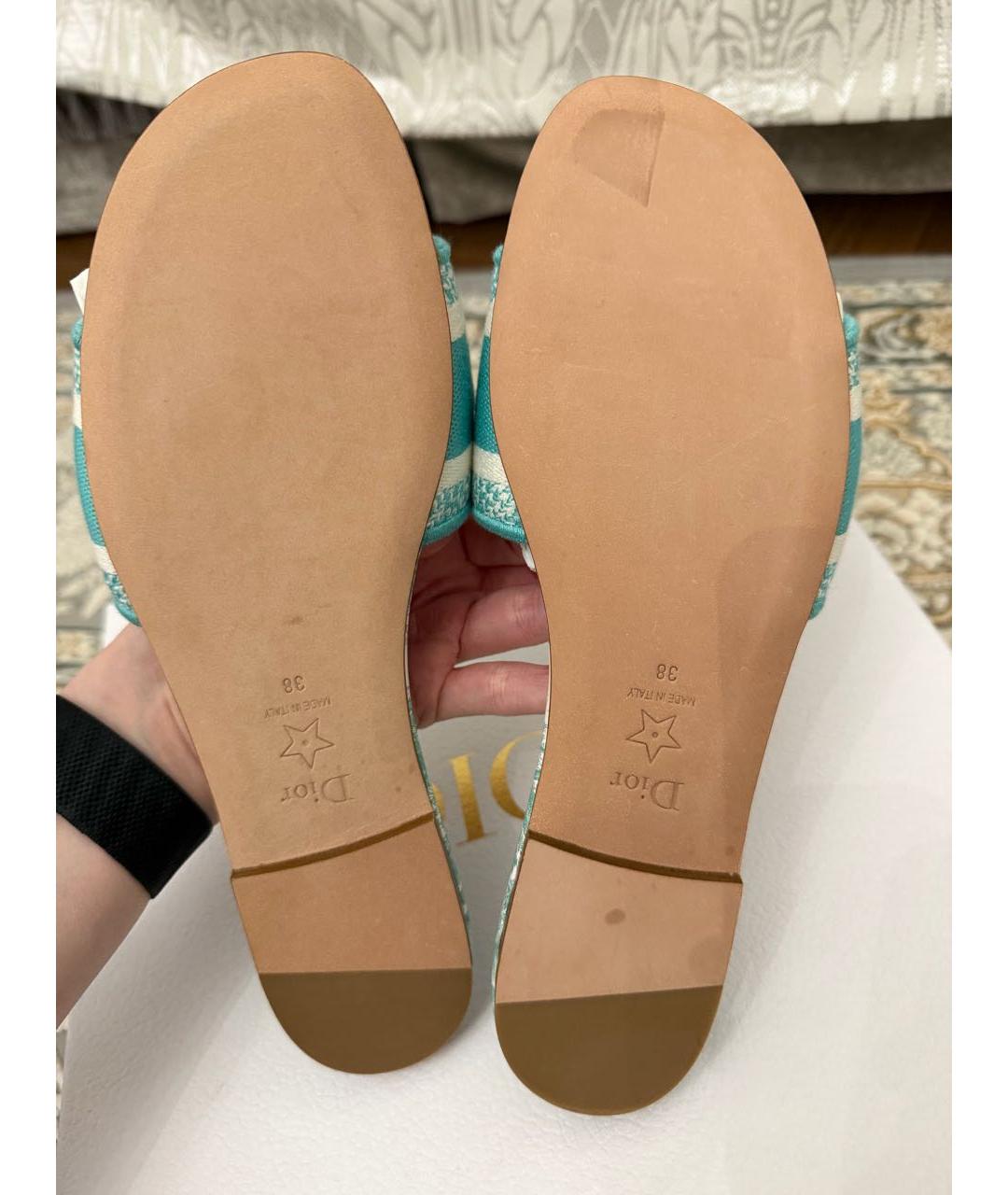 CHRISTIAN DIOR Бирюзовые текстильные шлепанцы, фото 4