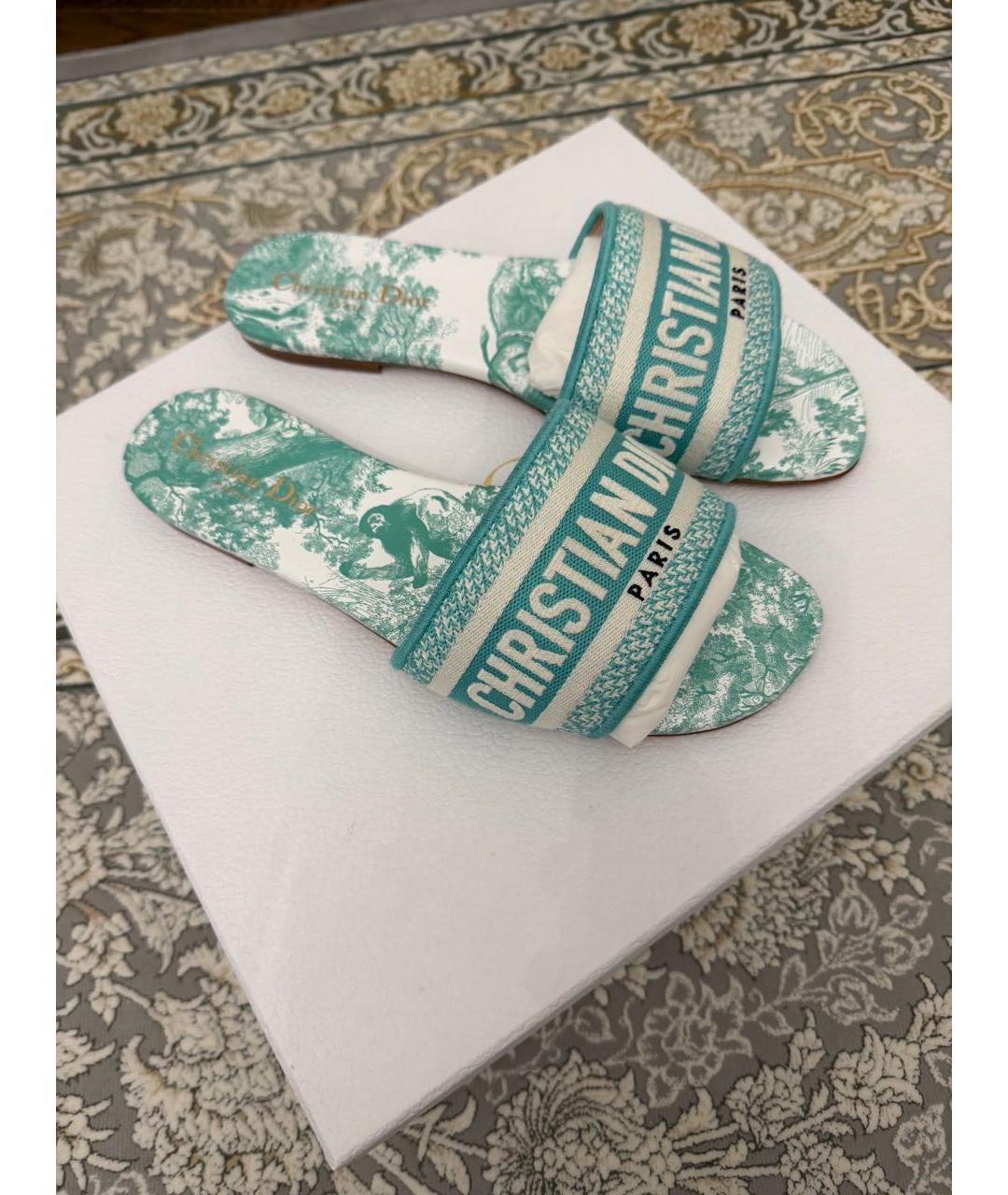 CHRISTIAN DIOR Бирюзовые текстильные шлепанцы, фото 2