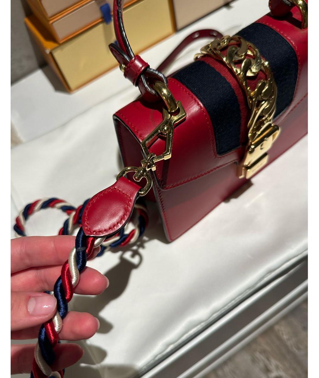 GUCCI Красная кожаная сумка с короткими ручками, фото 6