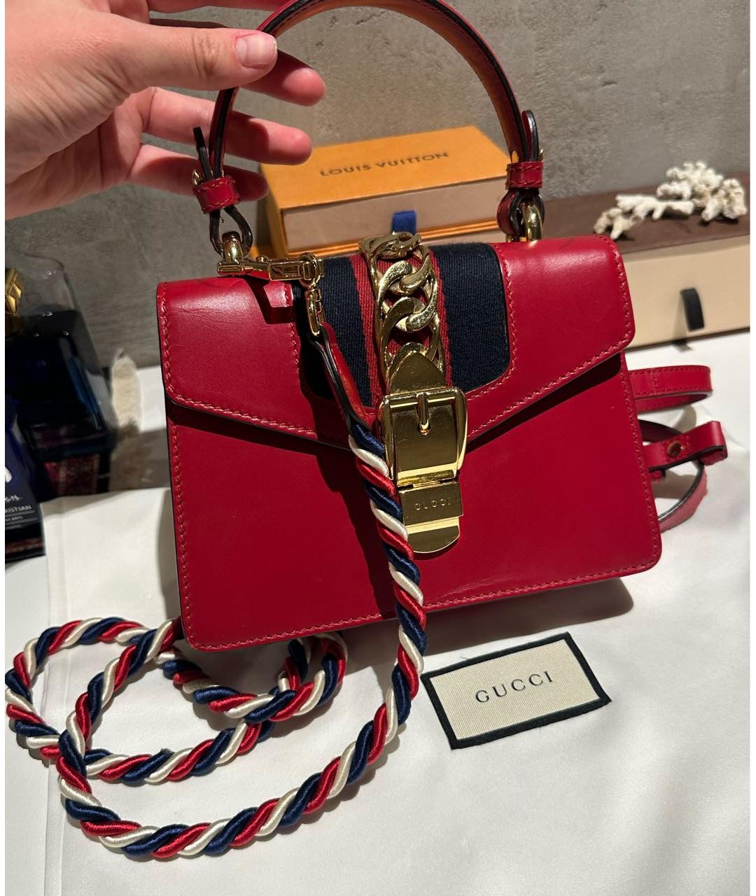 GUCCI Красная кожаная сумка с короткими ручками, фото 2