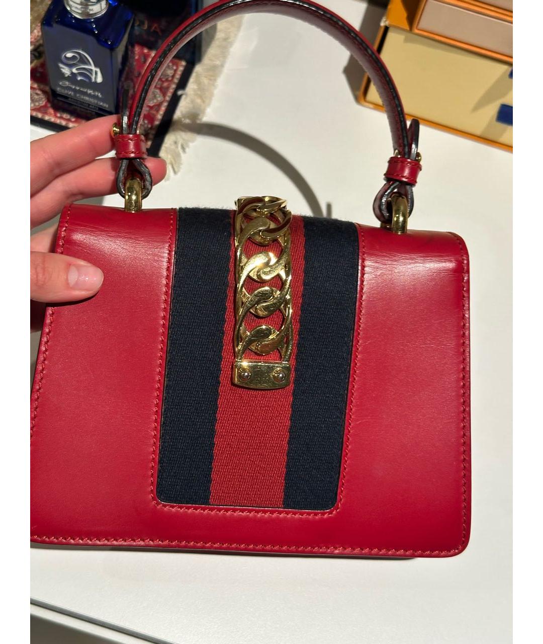 GUCCI Красная кожаная сумка с короткими ручками, фото 3