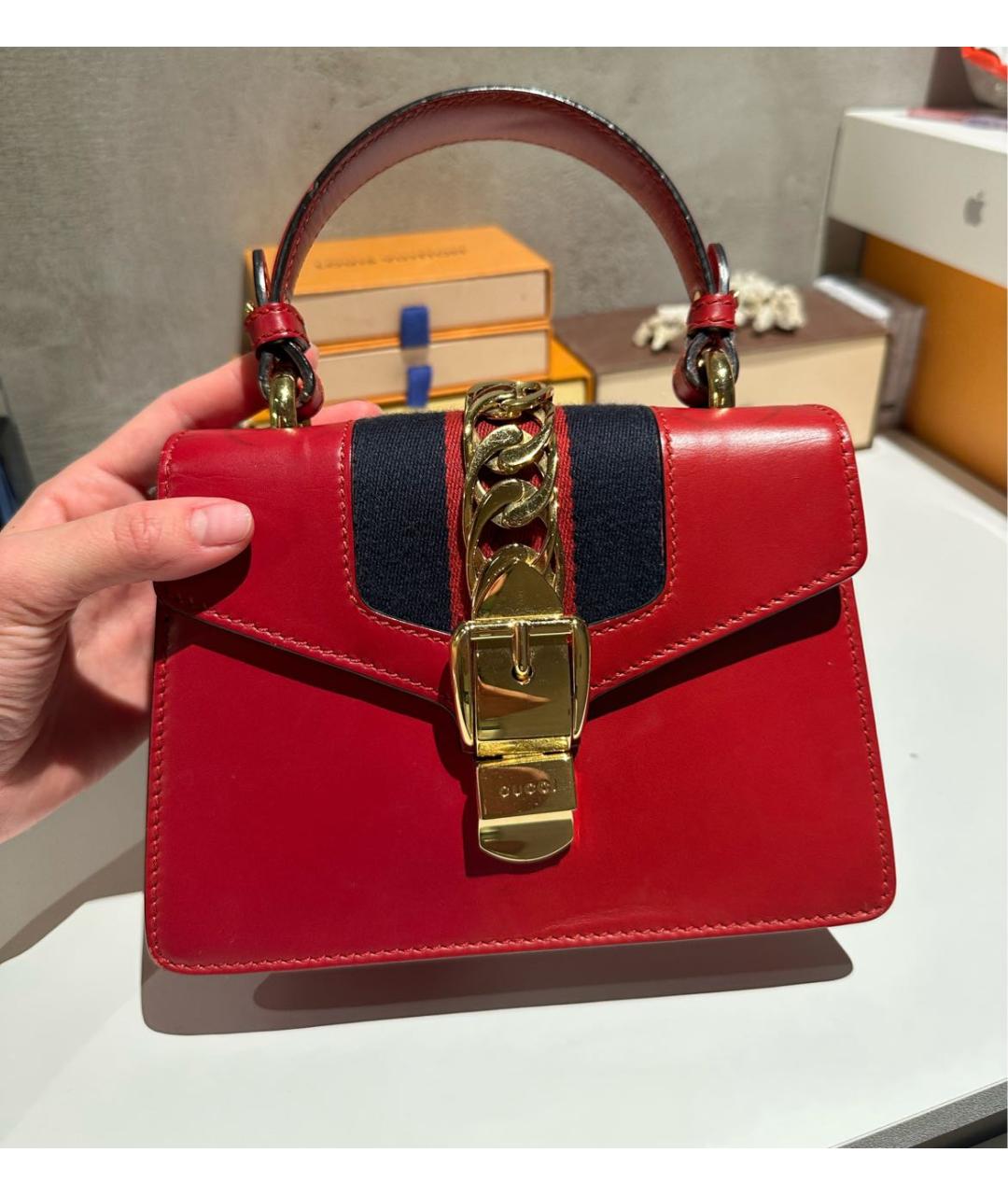 GUCCI Красная кожаная сумка с короткими ручками, фото 8