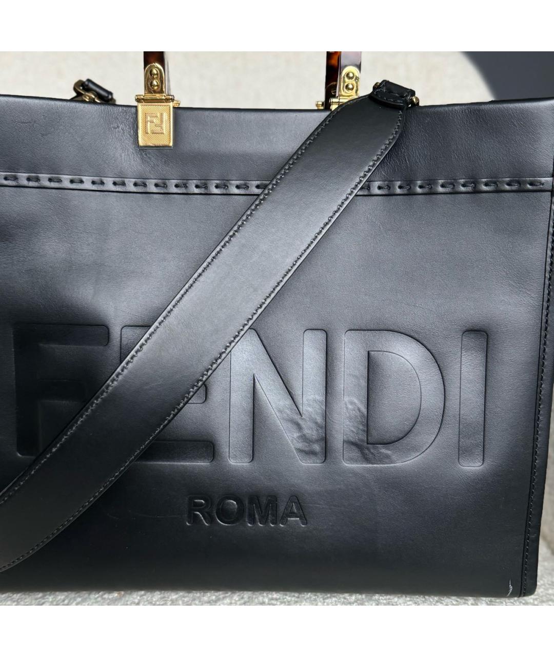 FENDI Черная кожаная сумка тоут, фото 6