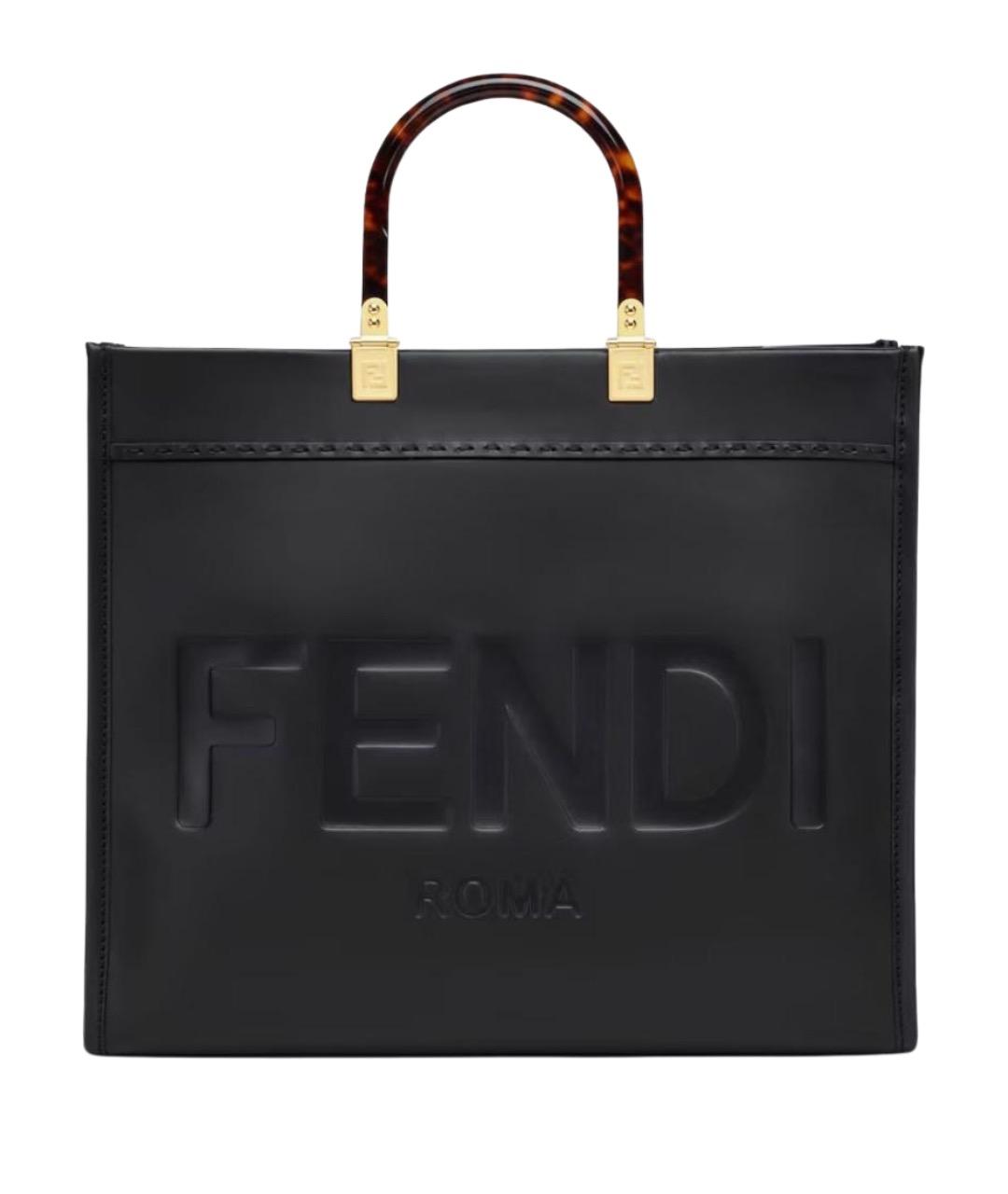 FENDI Черная кожаная сумка тоут, фото 1