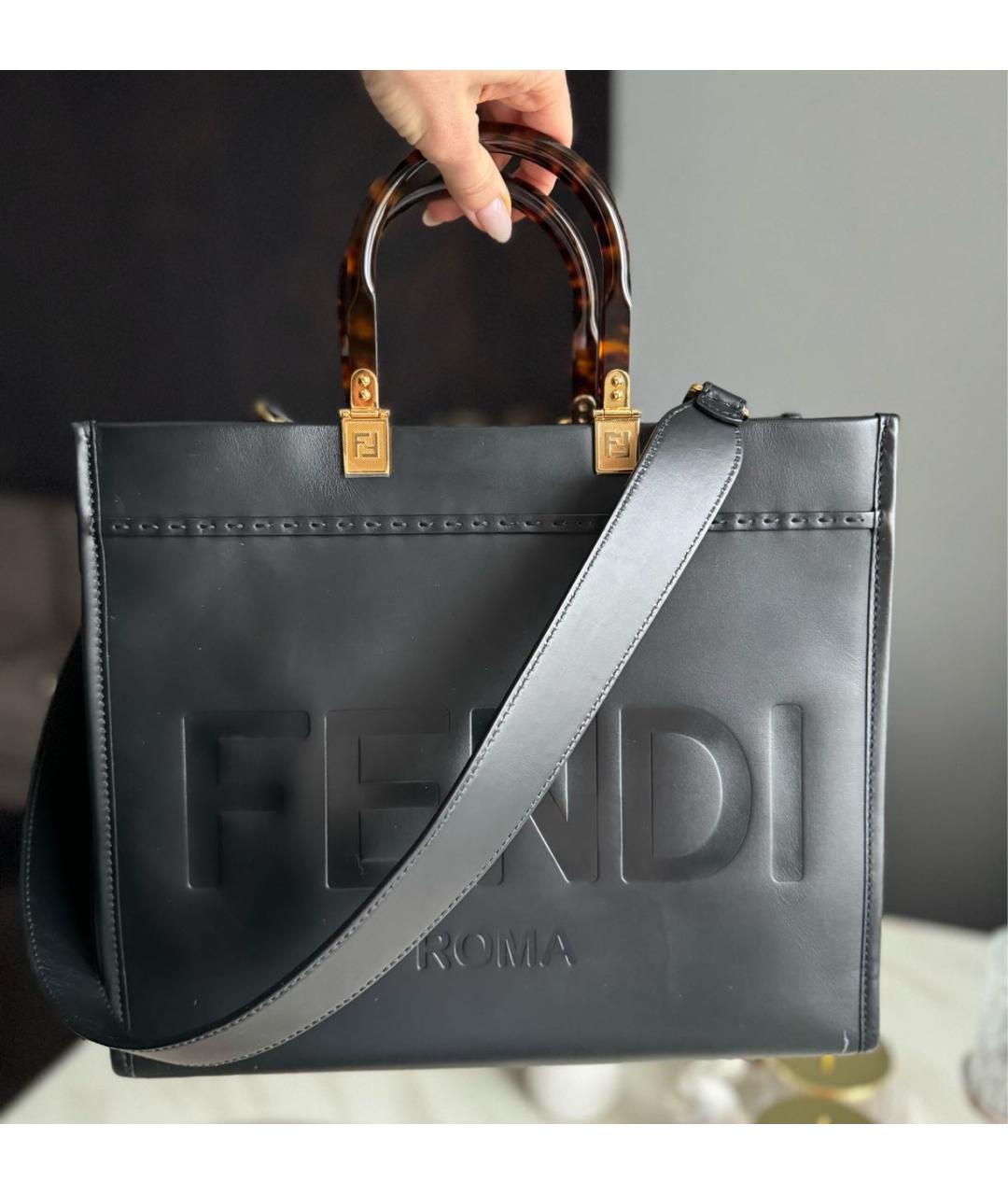 FENDI Черная кожаная сумка тоут, фото 2