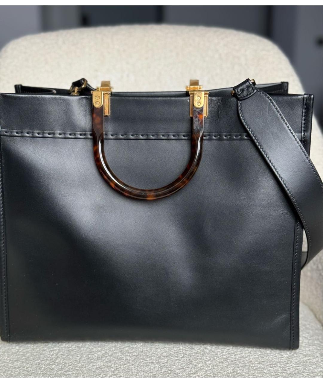 FENDI Черная кожаная сумка тоут, фото 3