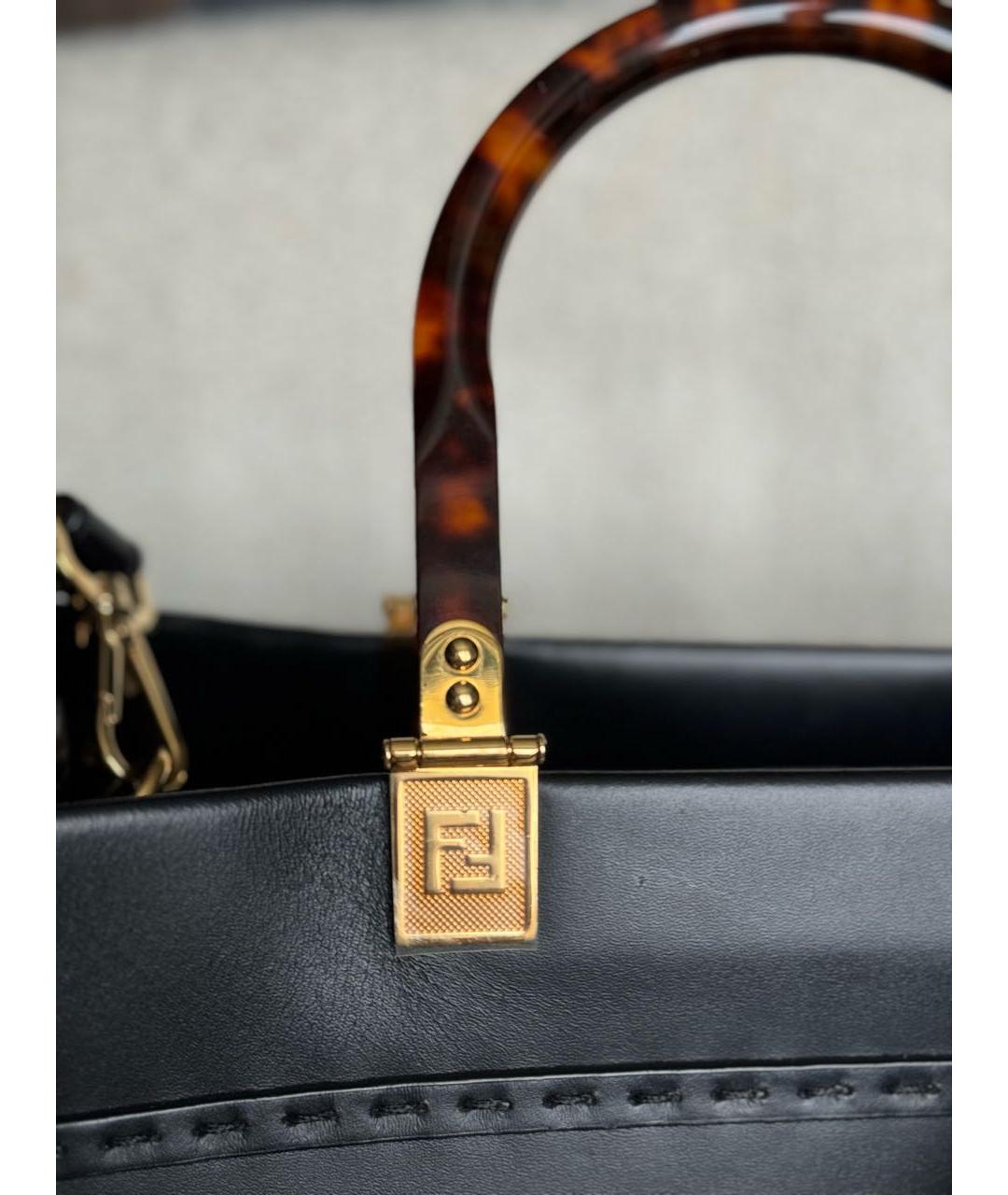 FENDI Черная кожаная сумка тоут, фото 5