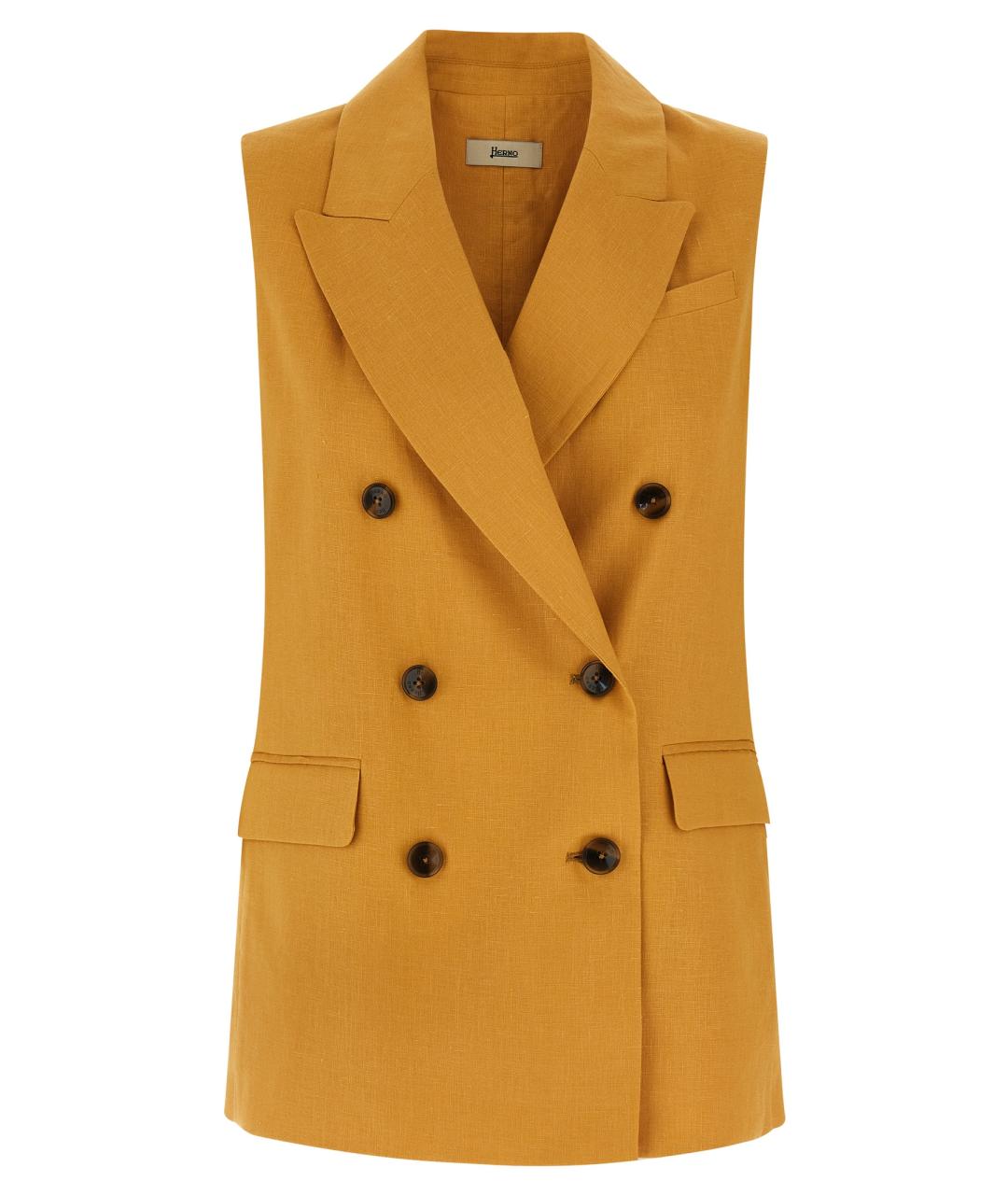 HERNO Горчичный льняной жилет, фото 1