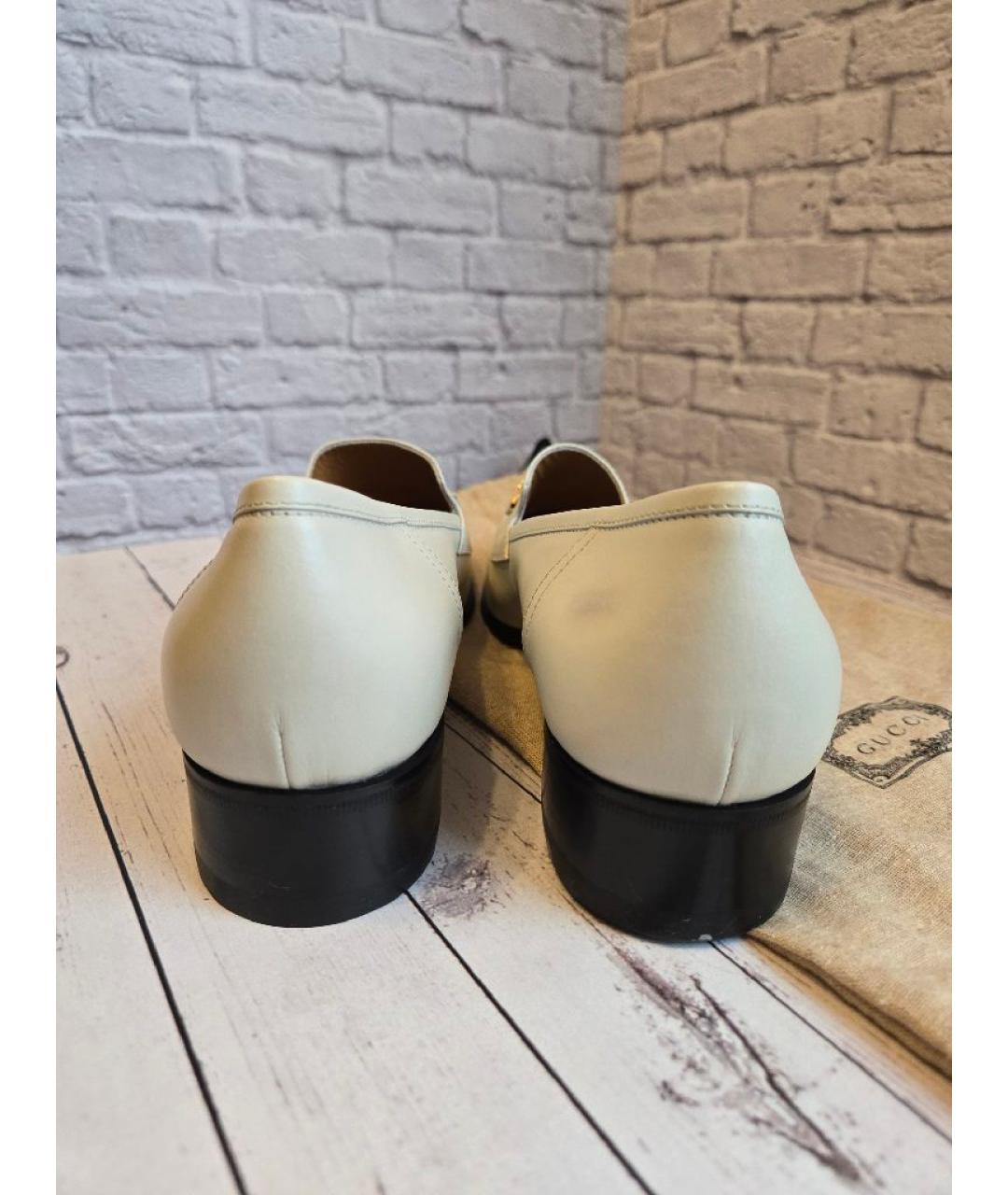GUCCI Бежевые кожаные лоферы, фото 4