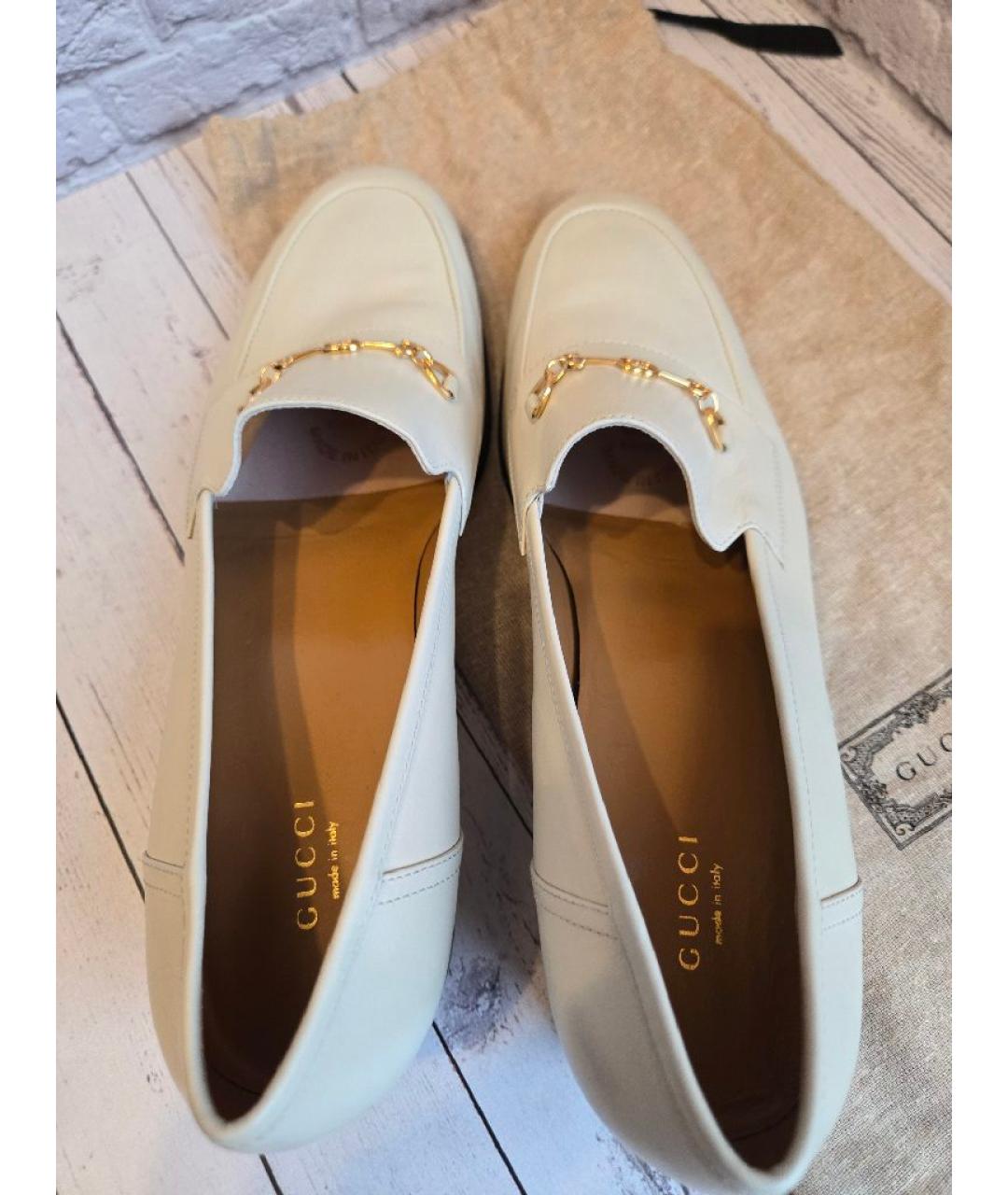 GUCCI Бежевые кожаные лоферы, фото 3