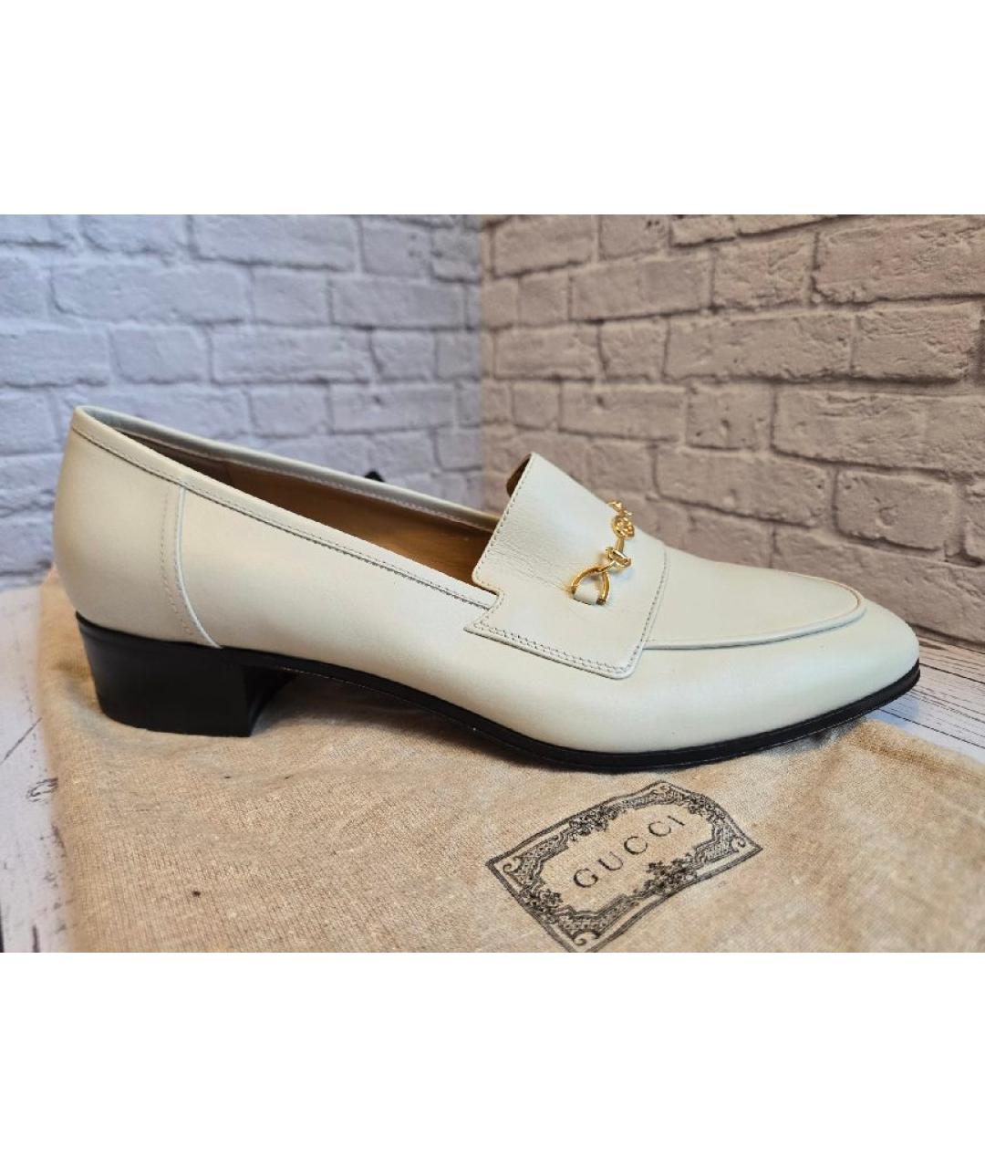 GUCCI Бежевые кожаные лоферы, фото 8