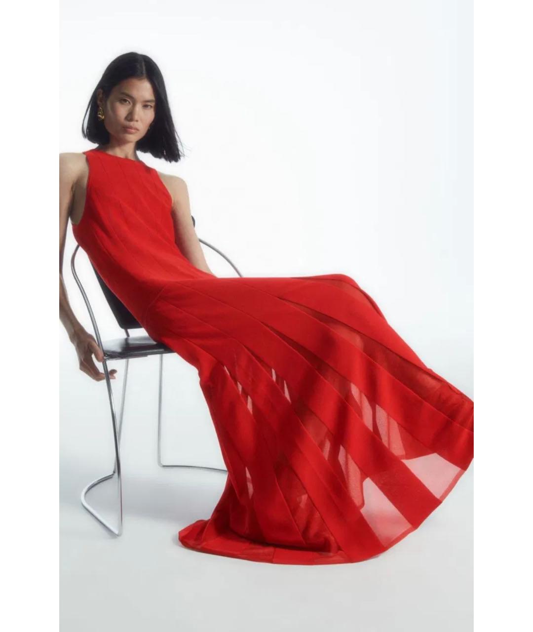 COS Красное хлопко-эластановое коктейльное платье, фото 6