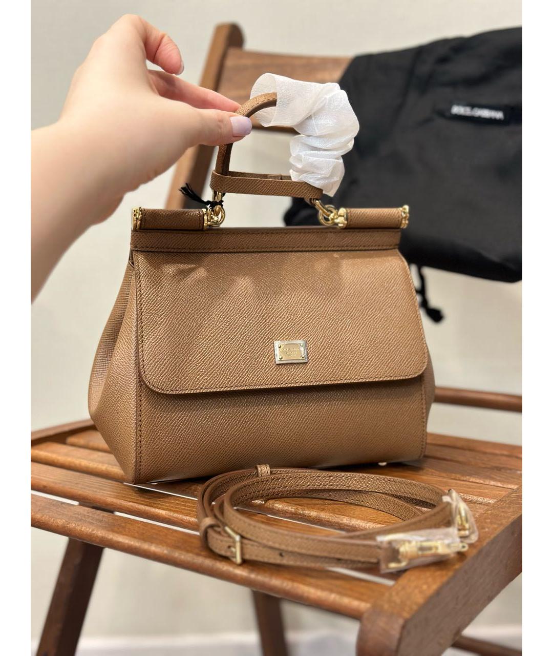 DOLCE&GABBANA Коричневая кожаная сумка с короткими ручками, фото 7