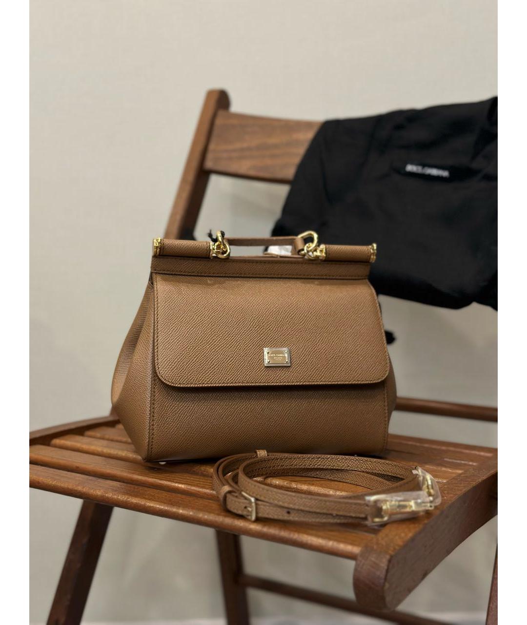 DOLCE&GABBANA Коричневая кожаная сумка с короткими ручками, фото 5