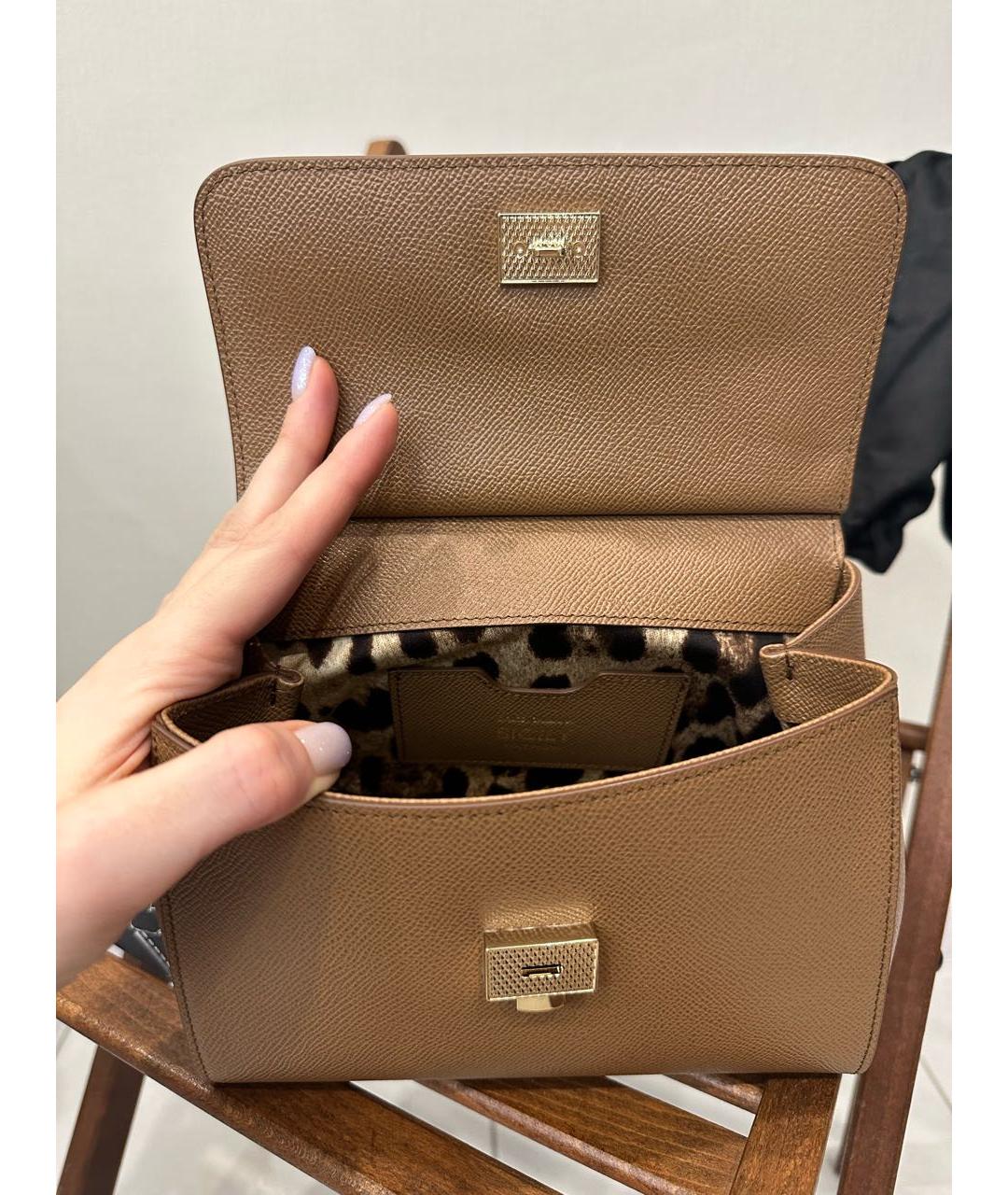 DOLCE&GABBANA Коричневая кожаная сумка с короткими ручками, фото 3