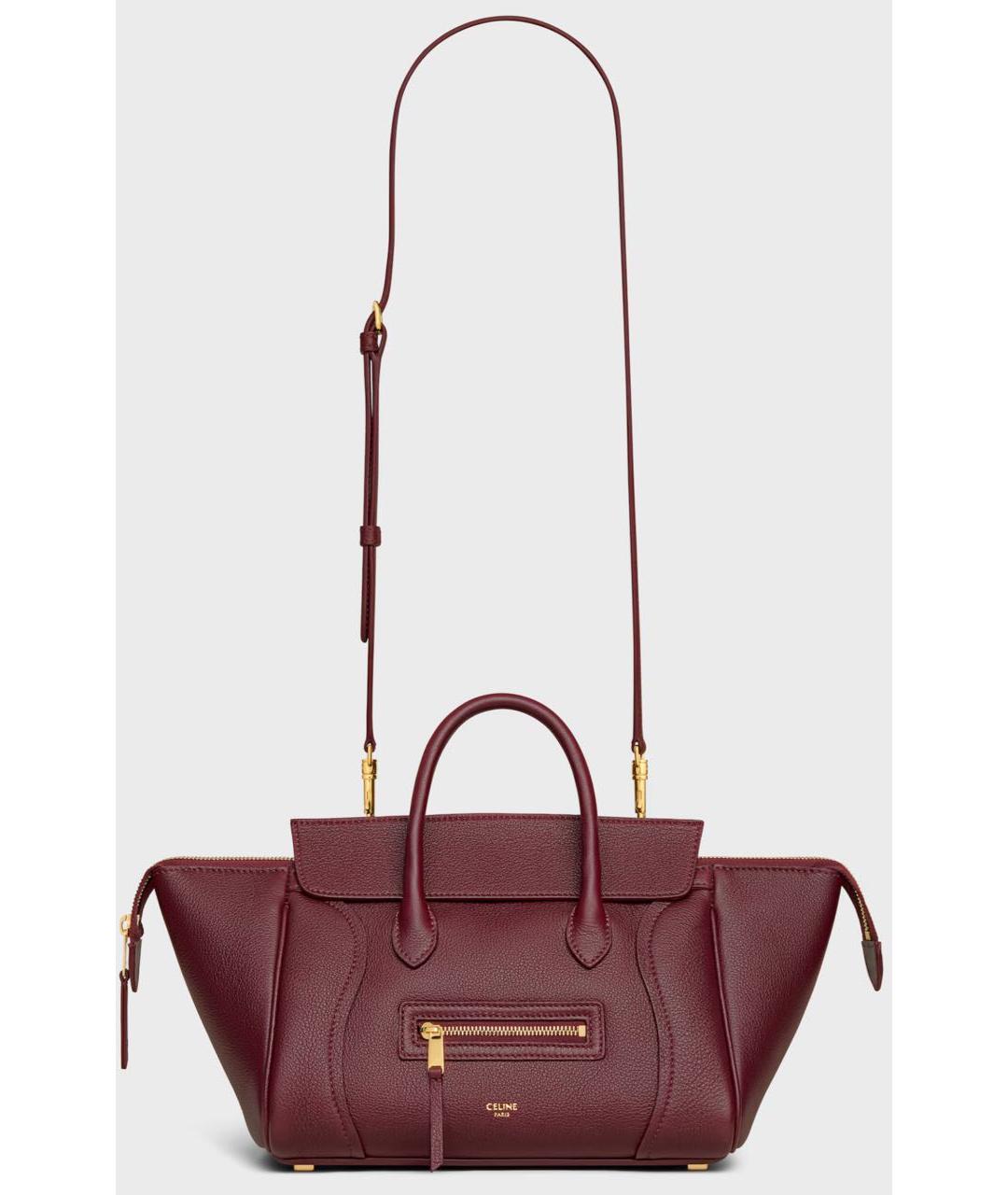 CELINE Бордовая кожаная сумка тоут, фото 4