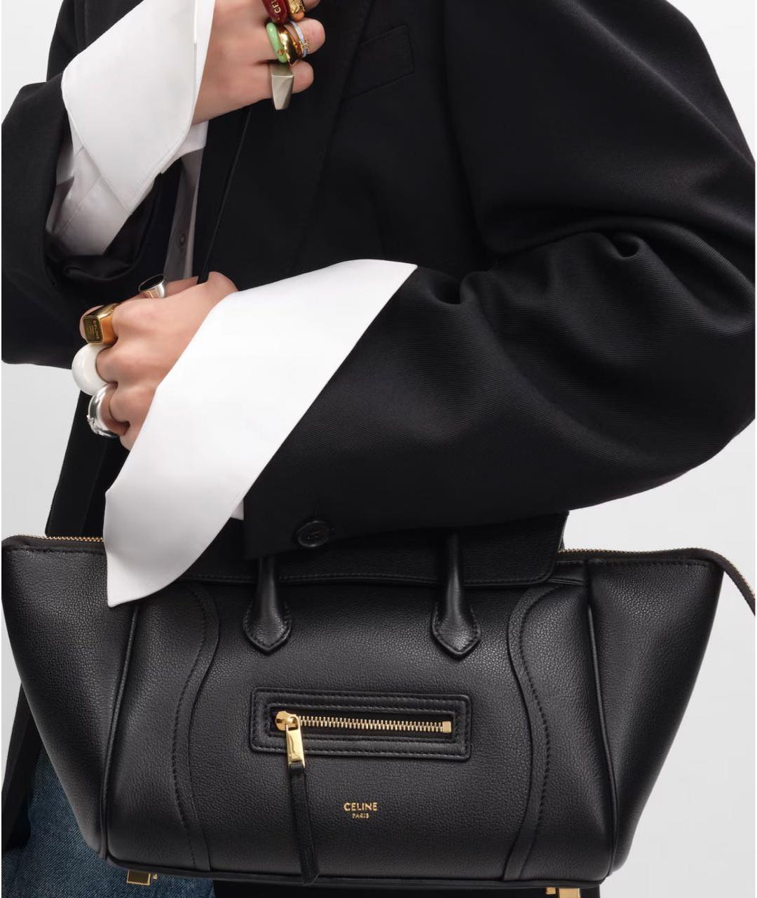 CELINE Черная кожаная сумка тоут, фото 2