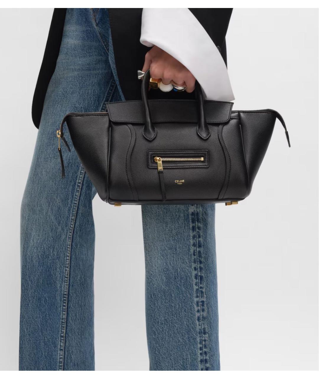 CELINE Черная кожаная сумка тоут, фото 3