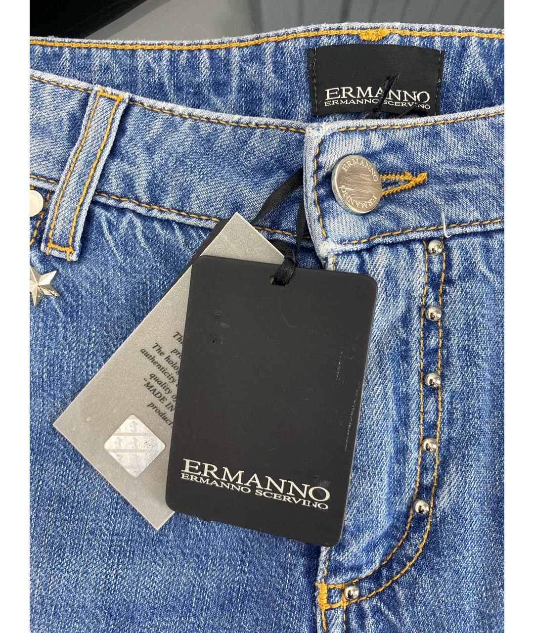 ERMANNO SCERVINO Голубые хлопковые прямые джинсы, фото 4