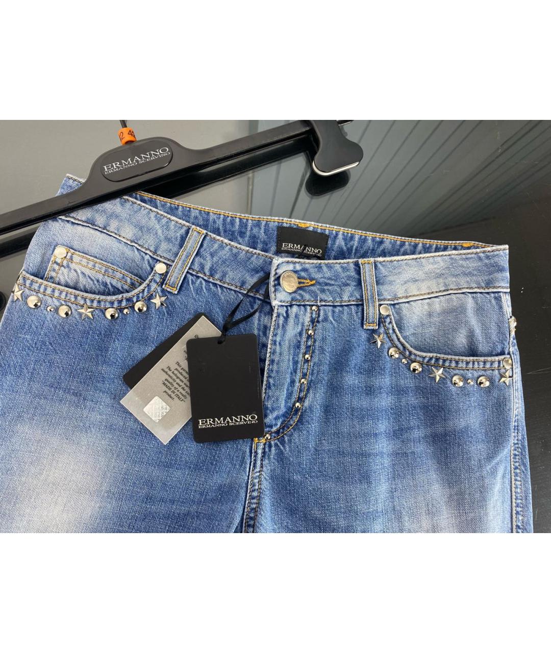 ERMANNO SCERVINO Голубые хлопковые прямые джинсы, фото 3