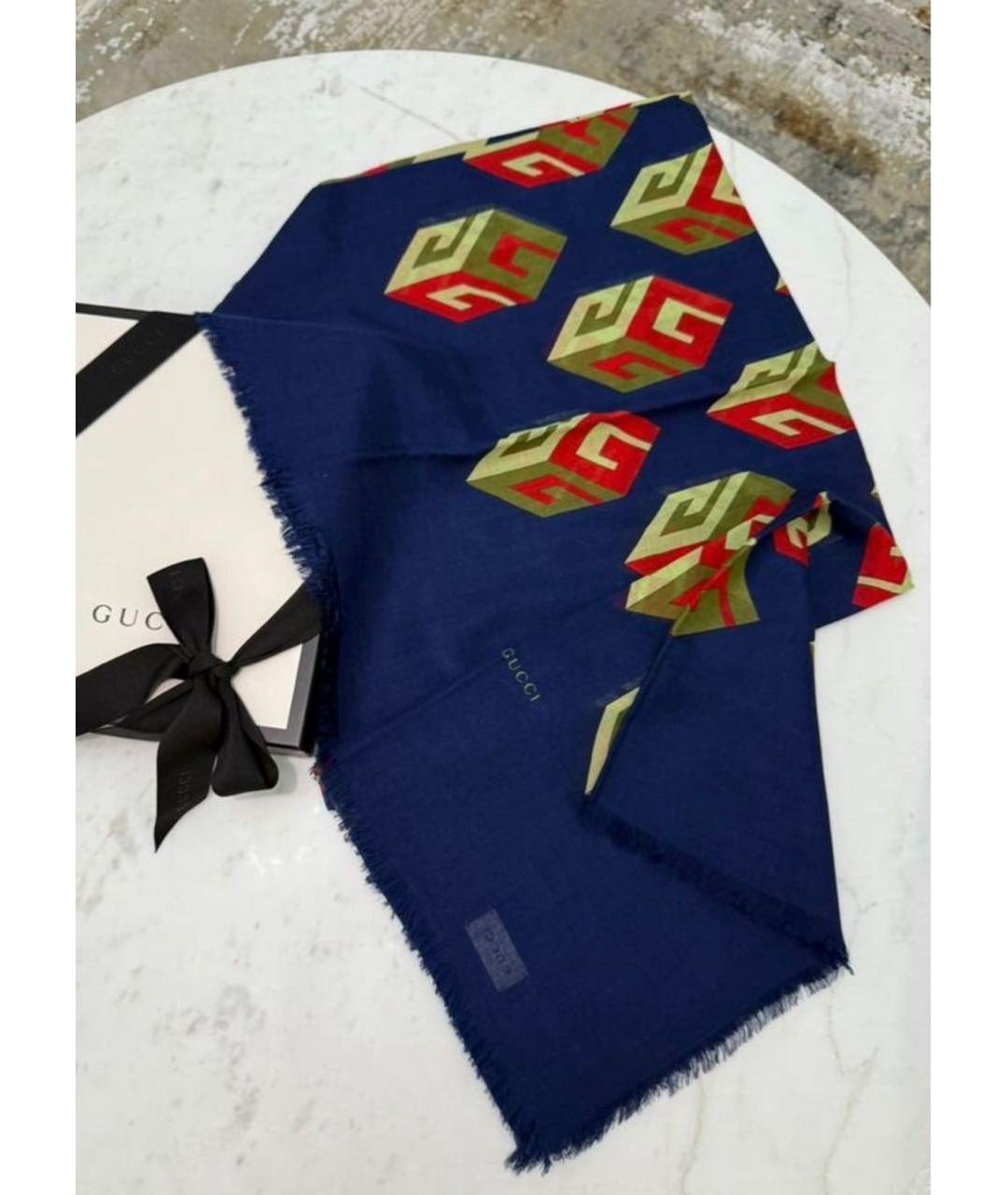 GUCCI Темно-синий шелковый платок, фото 2