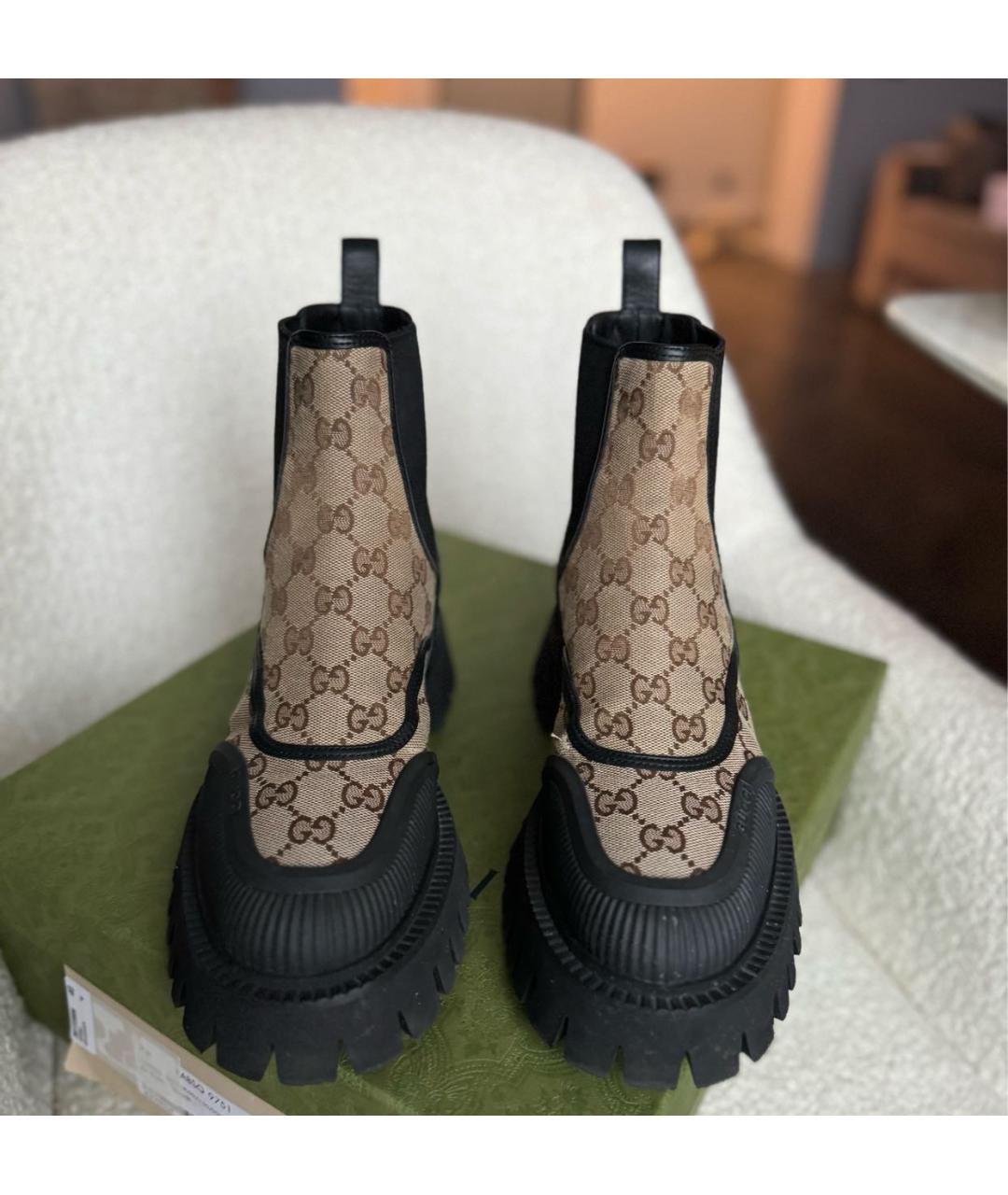 GUCCI Коричневые текстильные полусапоги, фото 2