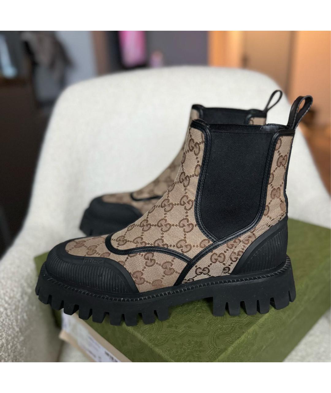 GUCCI Коричневые текстильные полусапоги, фото 4