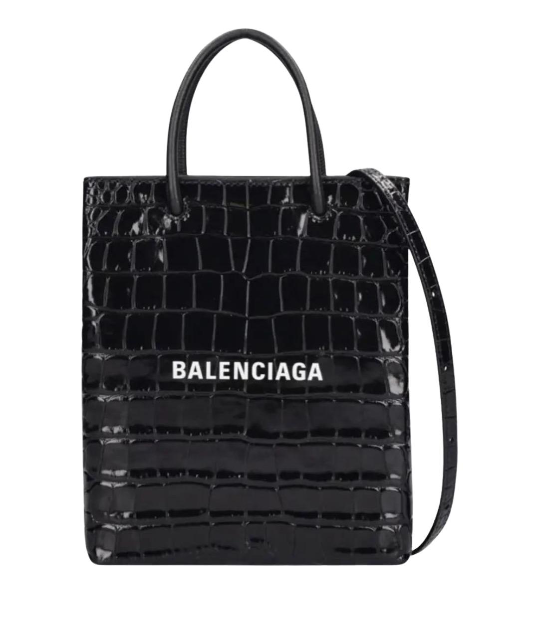 BALENCIAGA Черная кожаная сумка тоут, фото 1