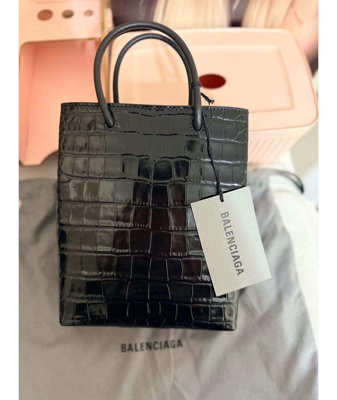 BALENCIAGA Черная кожаная сумка тоут, фото 4