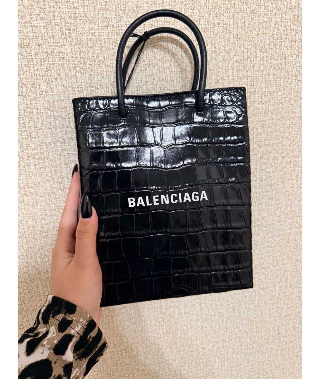 BALENCIAGA Черная кожаная сумка тоут, фото 2