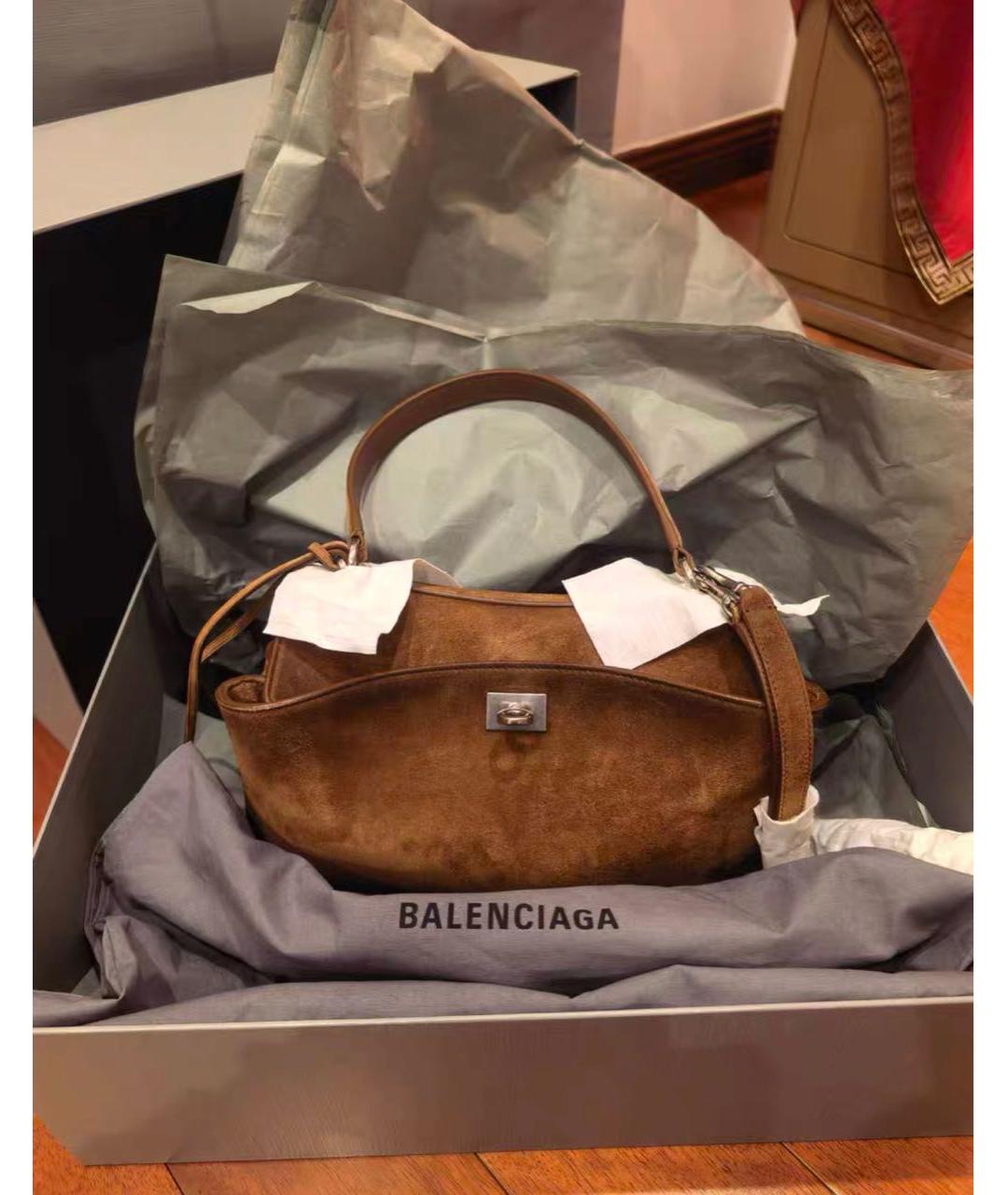 BALENCIAGA Коричневая замшевая сумка с короткими ручками, фото 6