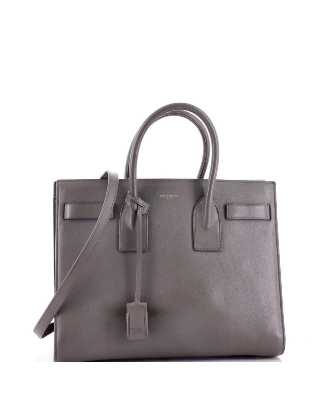 SAINT LAURENT Серая кожаная сумка тоут, фото 2
