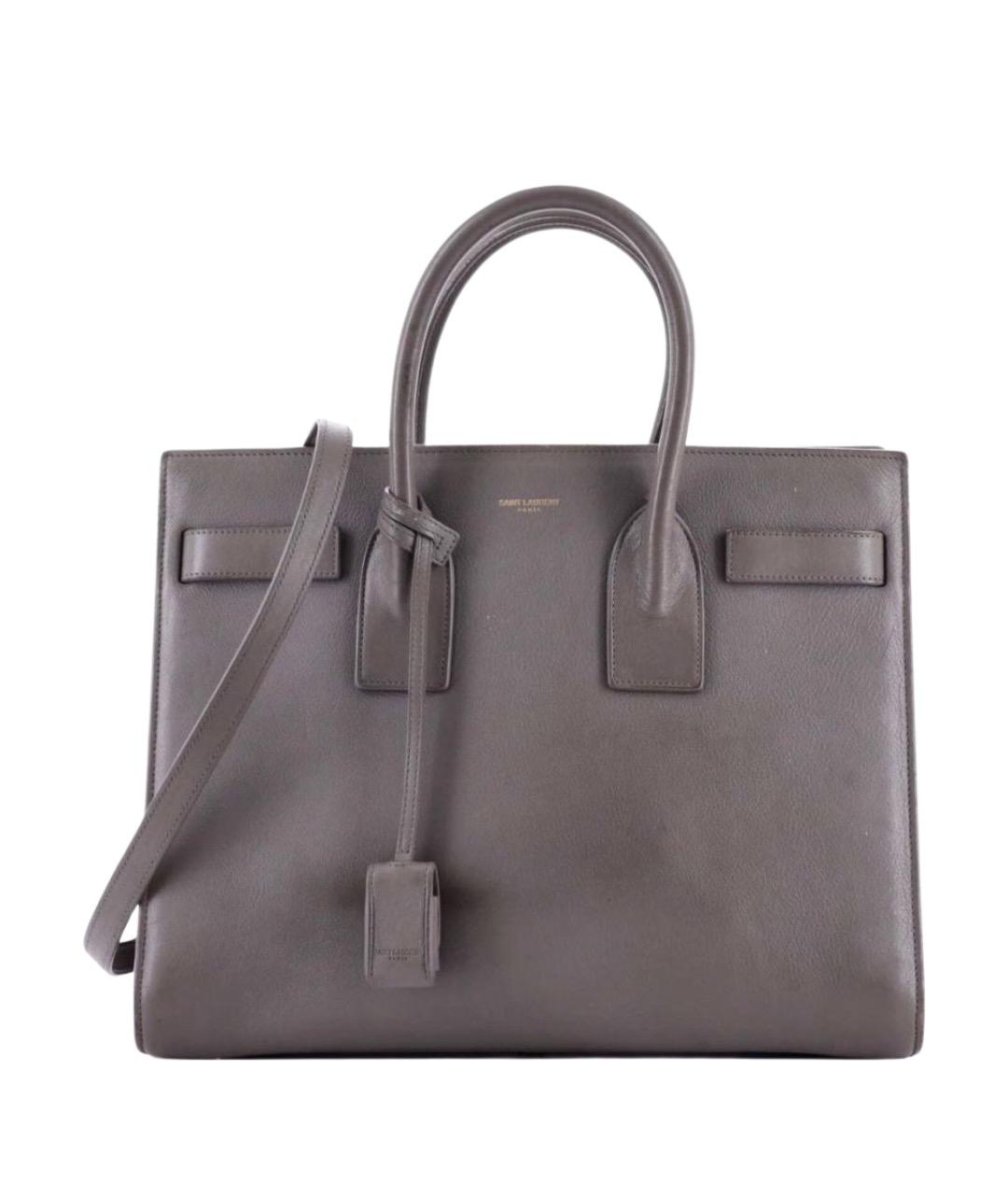 SAINT LAURENT Серая кожаная сумка тоут, фото 1