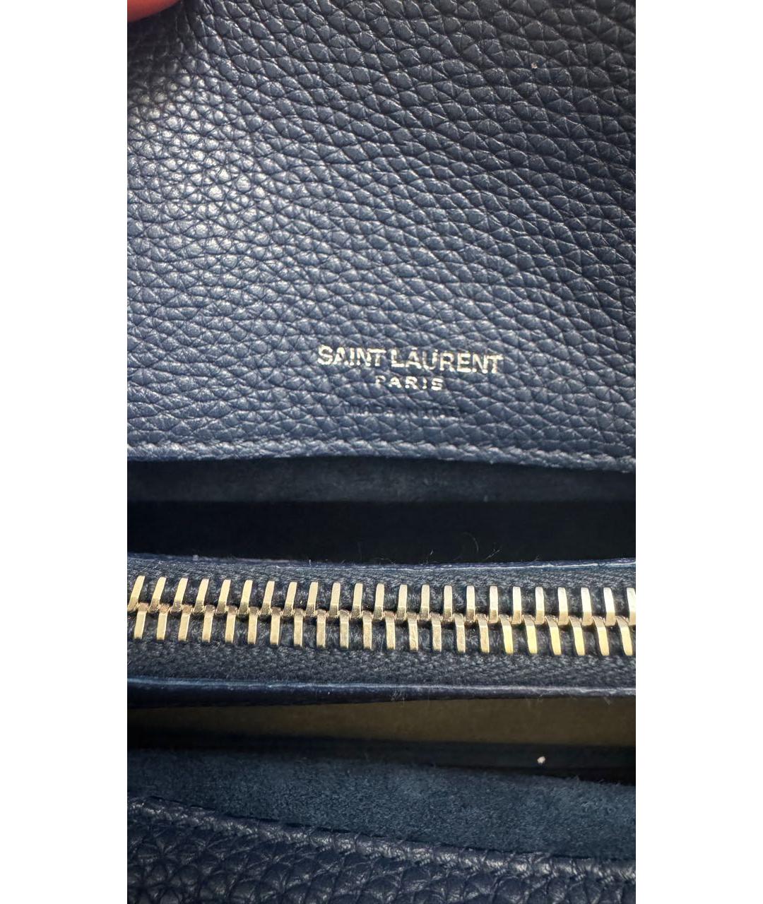 SAINT LAURENT Темно-синяя кожаная сумка с короткими ручками, фото 8