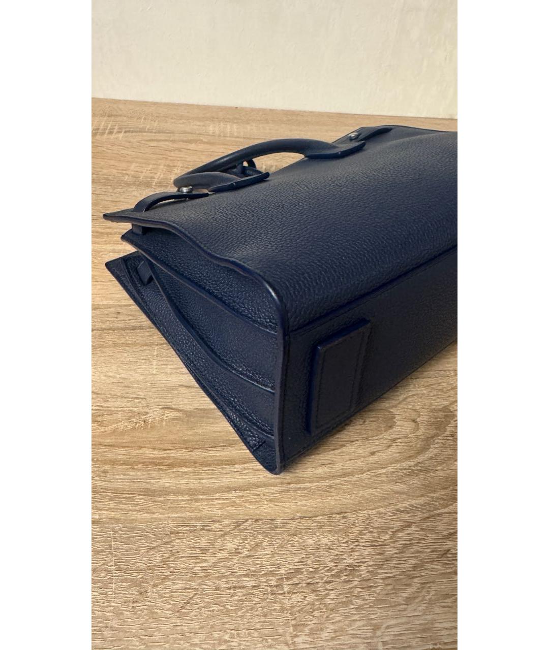 SAINT LAURENT Темно-синяя кожаная сумка с короткими ручками, фото 6