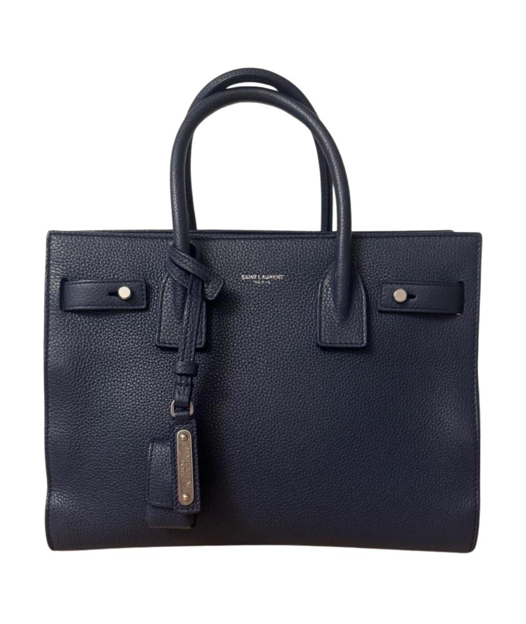 SAINT LAURENT Темно-синяя кожаная сумка с короткими ручками, фото 1