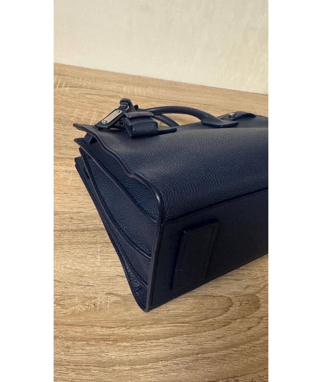 SAINT LAURENT Темно-синяя кожаная сумка с короткими ручками, фото 4