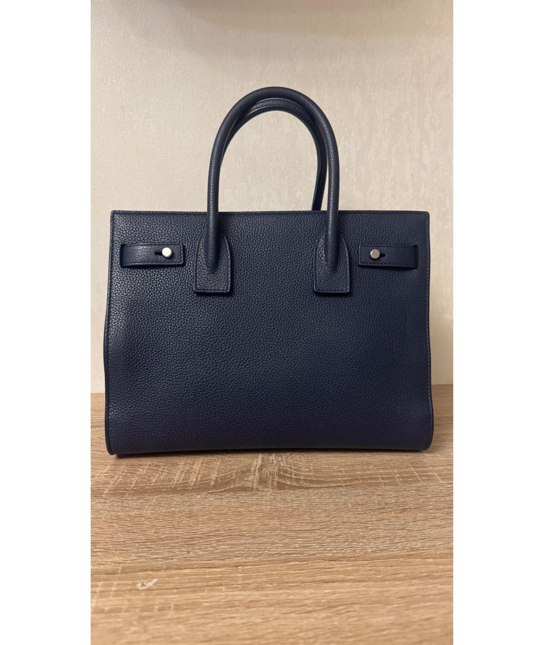 SAINT LAURENT Темно-синяя кожаная сумка с короткими ручками, фото 2