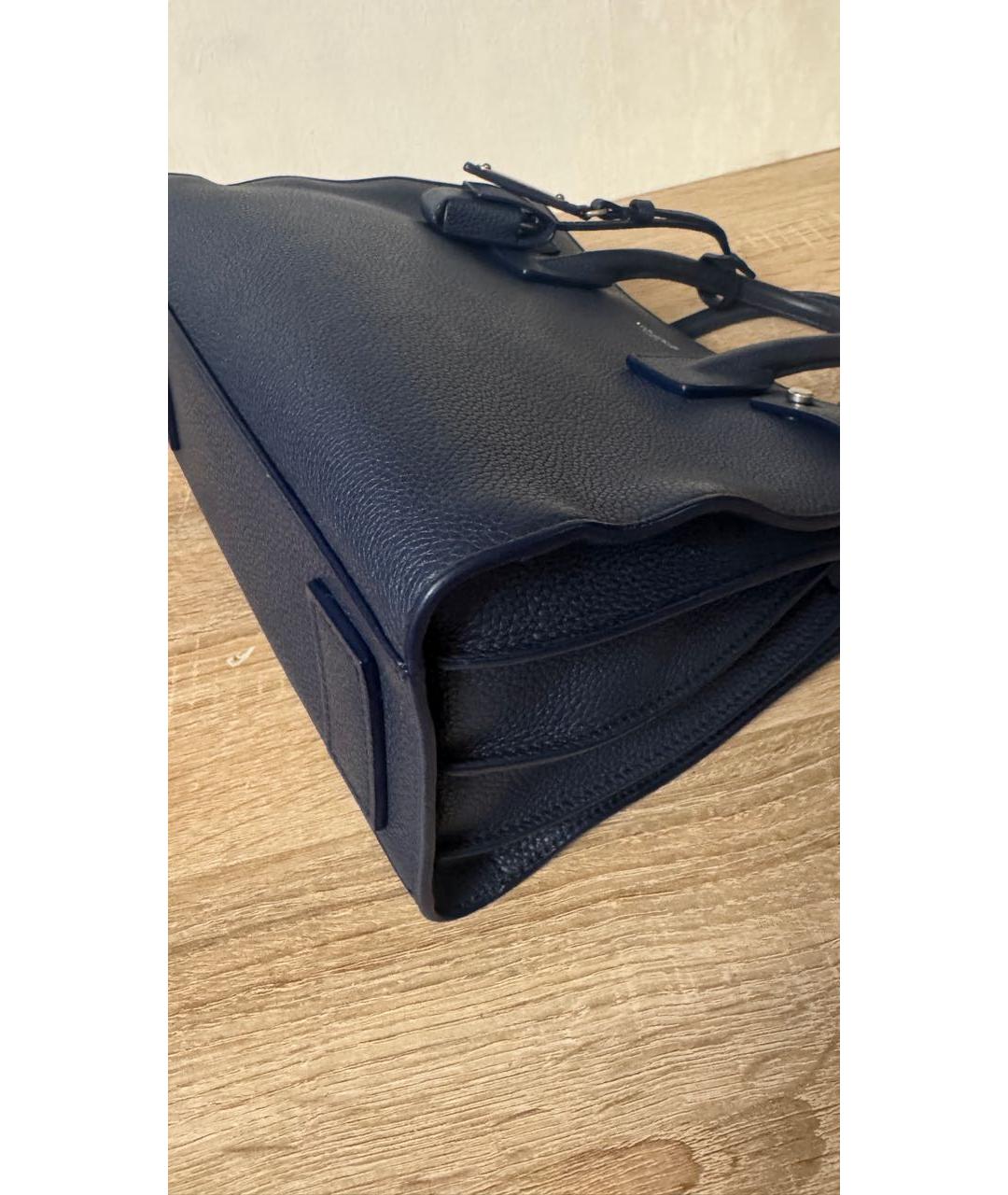 SAINT LAURENT Темно-синяя кожаная сумка с короткими ручками, фото 3
