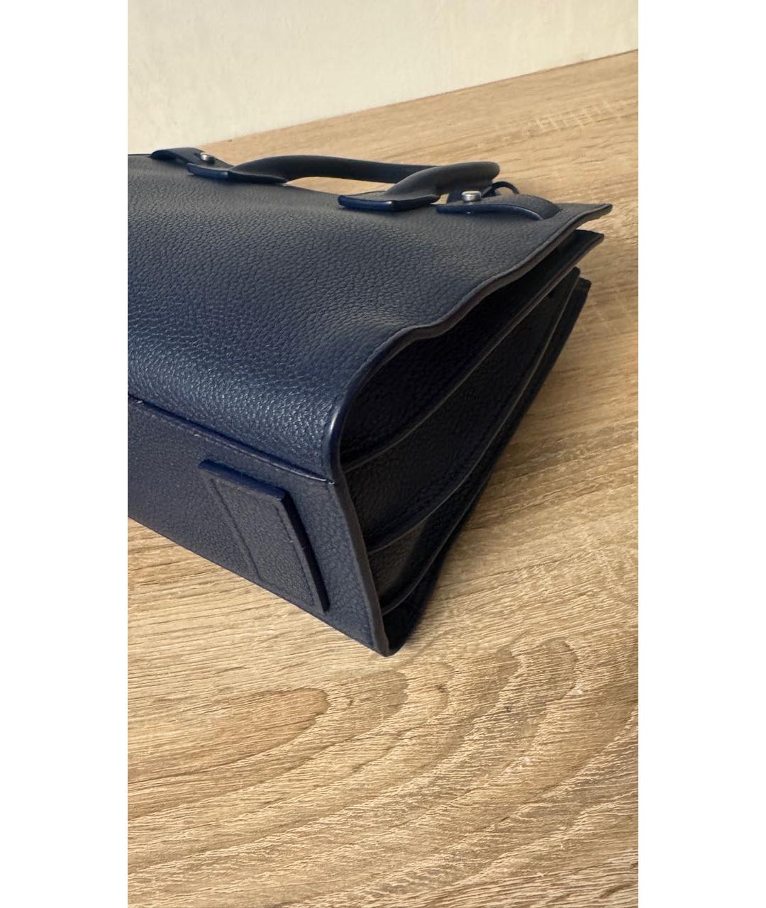 SAINT LAURENT Темно-синяя кожаная сумка с короткими ручками, фото 5