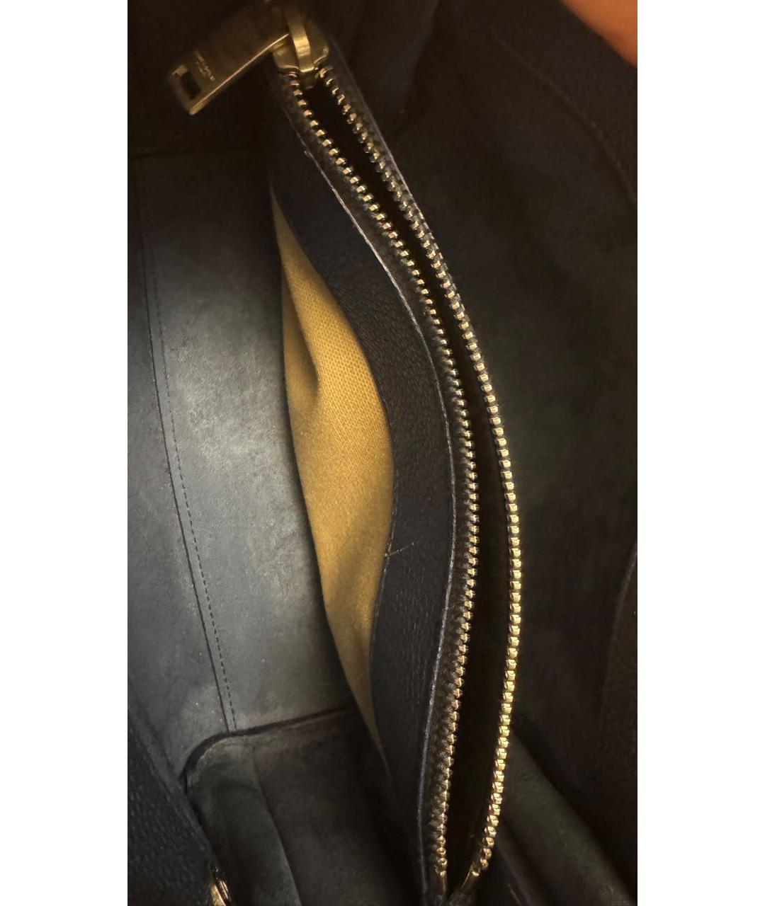 SAINT LAURENT Темно-синяя кожаная сумка с короткими ручками, фото 7