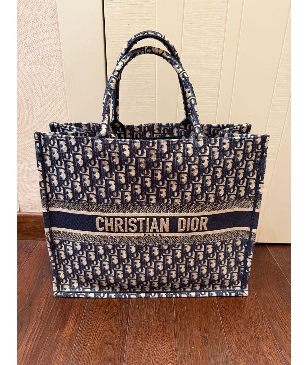 CHRISTIAN DIOR Темно-синяя жаккардовая сумка тоут, фото 4