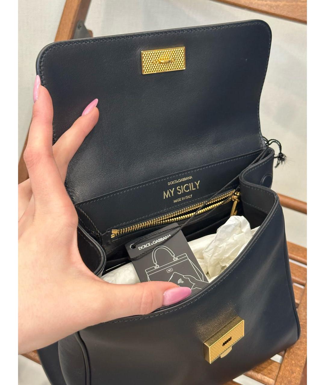 DOLCE&GABBANA Черная кожаная сумка тоут, фото 5