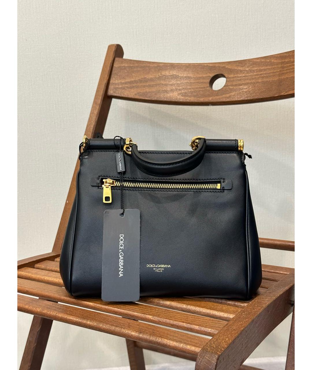 DOLCE&GABBANA Черная кожаная сумка тоут, фото 4