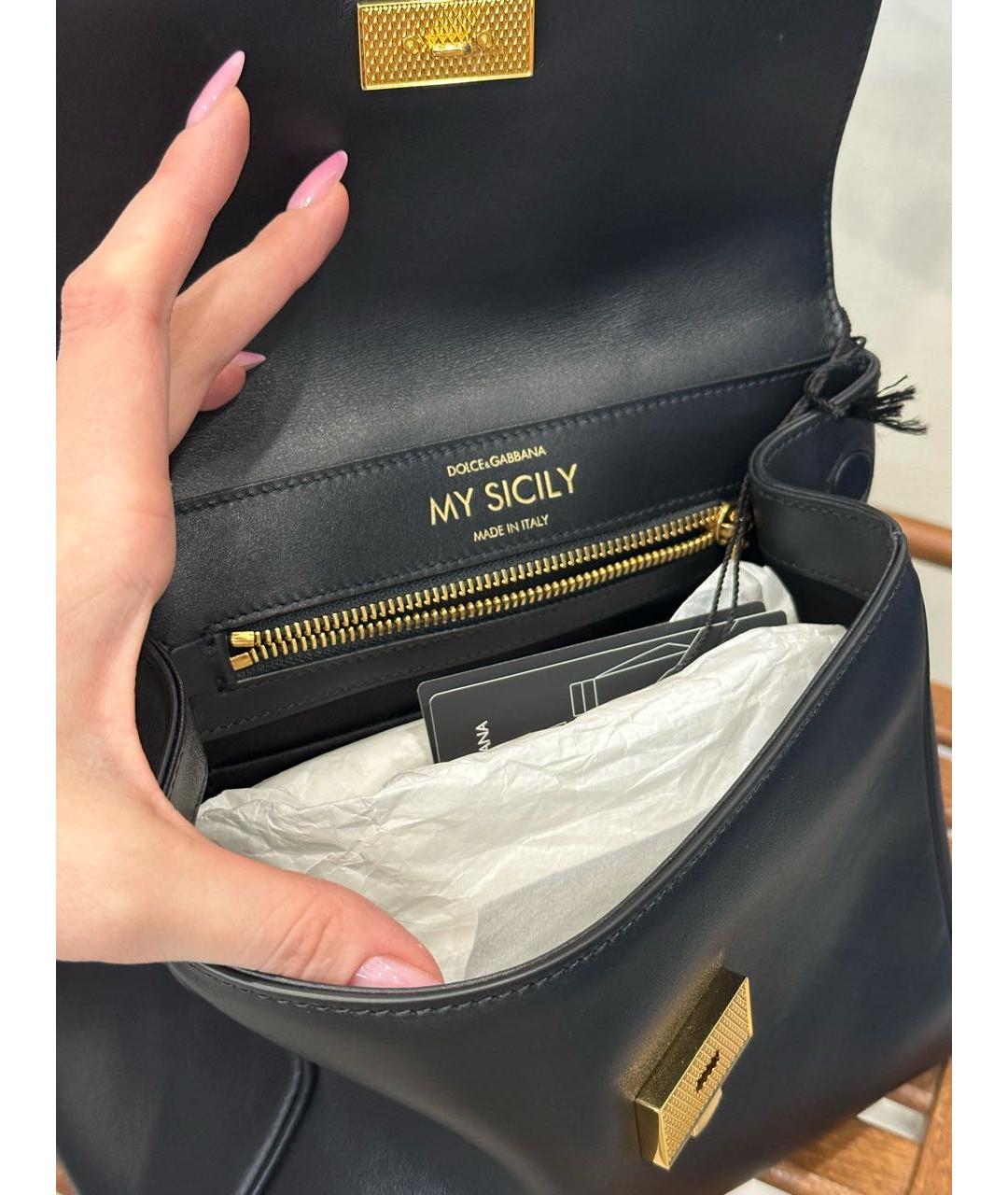 DOLCE&GABBANA Черная кожаная сумка тоут, фото 6